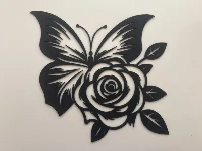 Borboleta e rosa parede